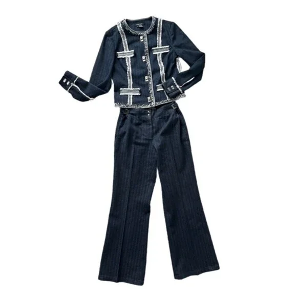 Etcetera 2 Piece Denim Pant Suit Set With Fringe Detail Size 4 - Picture 2 of 15